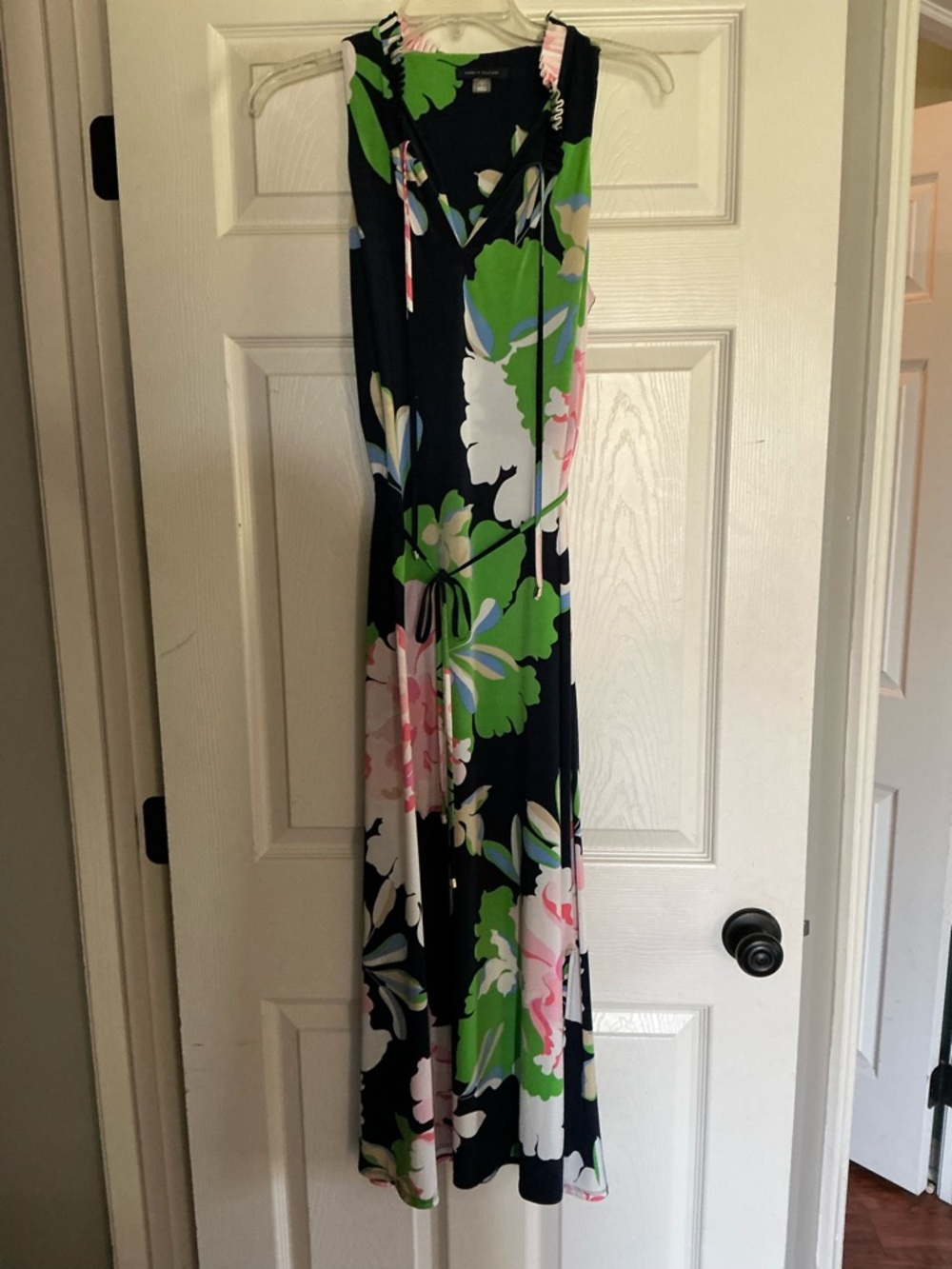 Tommy Hilfiger Navy Floral Wrap Maxi Dress with Green and Pink